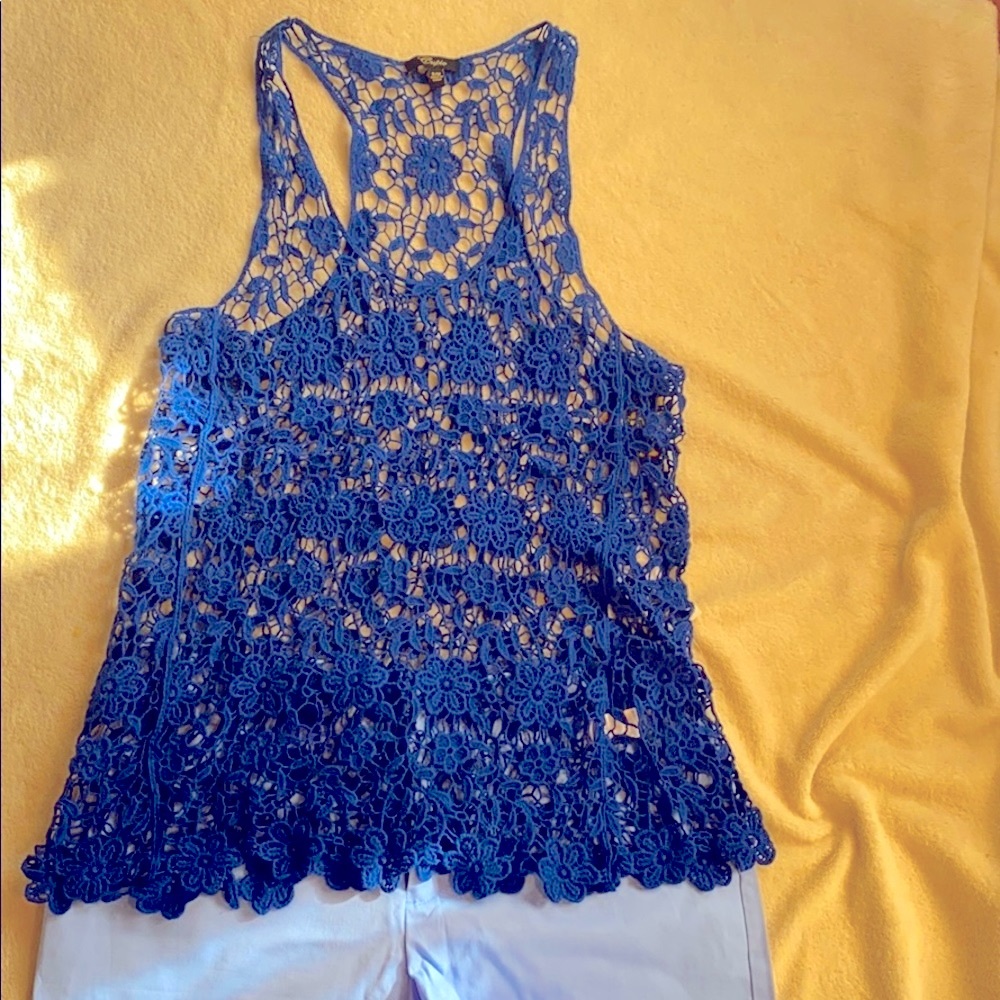 Cobalt blue cotton lace racerback tank